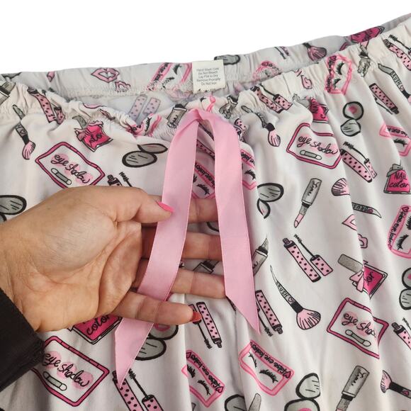 Makeup Pajama Pants Juniors 3X White Pink Nail Polish Lipstick Loungewear Comfy - Picture 6 of 12